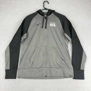 Team USA Nike Therma-Fit Hoodie Mens M Gray Full Zip‎ Sweatshirt Thumbholes